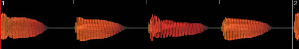 waveform with white lines representing beats and bars
